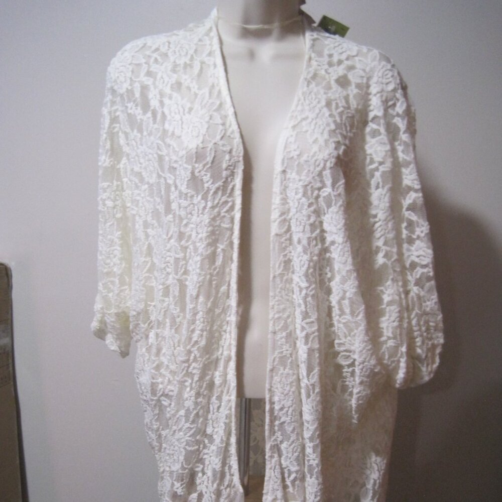 Mauve Women's Large Kimono Cover Up Lace Crochet Fringe Top Short Sleeve White - Picture 1 of 8